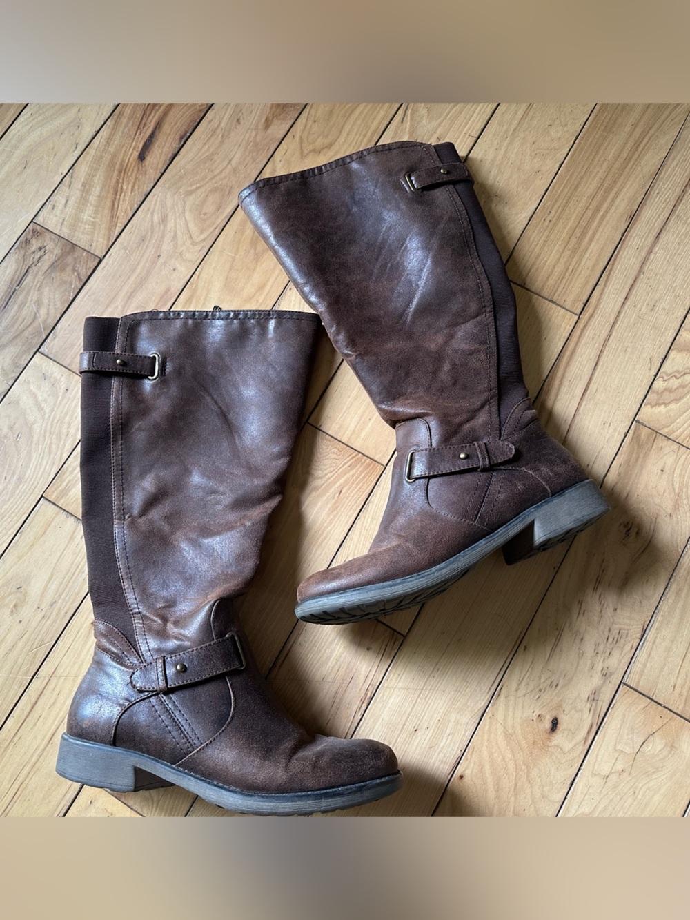 8 WIDE BareTraps Dark Brown Mid-Calf Boots with Elastic Panel